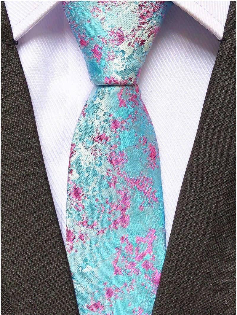 Elfeves Men's Teal Blue Party Ties Fashion Elegant Banquet Formal Prom Custom Neckties - Image 2